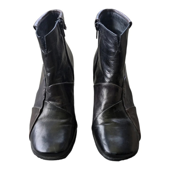 Canal  Grande Leather Ankle Boots Booties Black Brown Patchwork Embroidery 38 - Picture 2 of 10